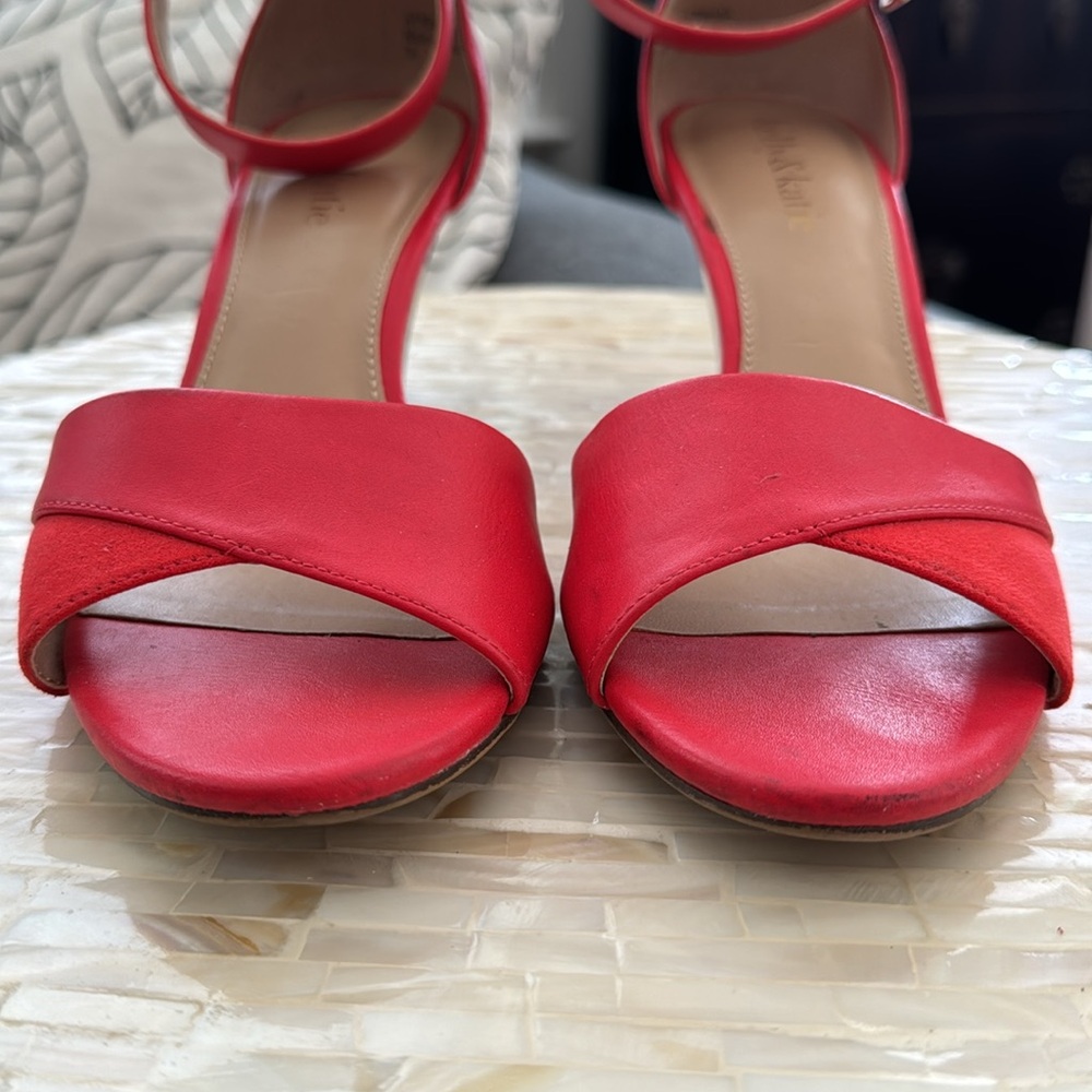Sale 🔥Orange-red wedge sandals, ankle strap size 7.5 - Picture 6 of 12